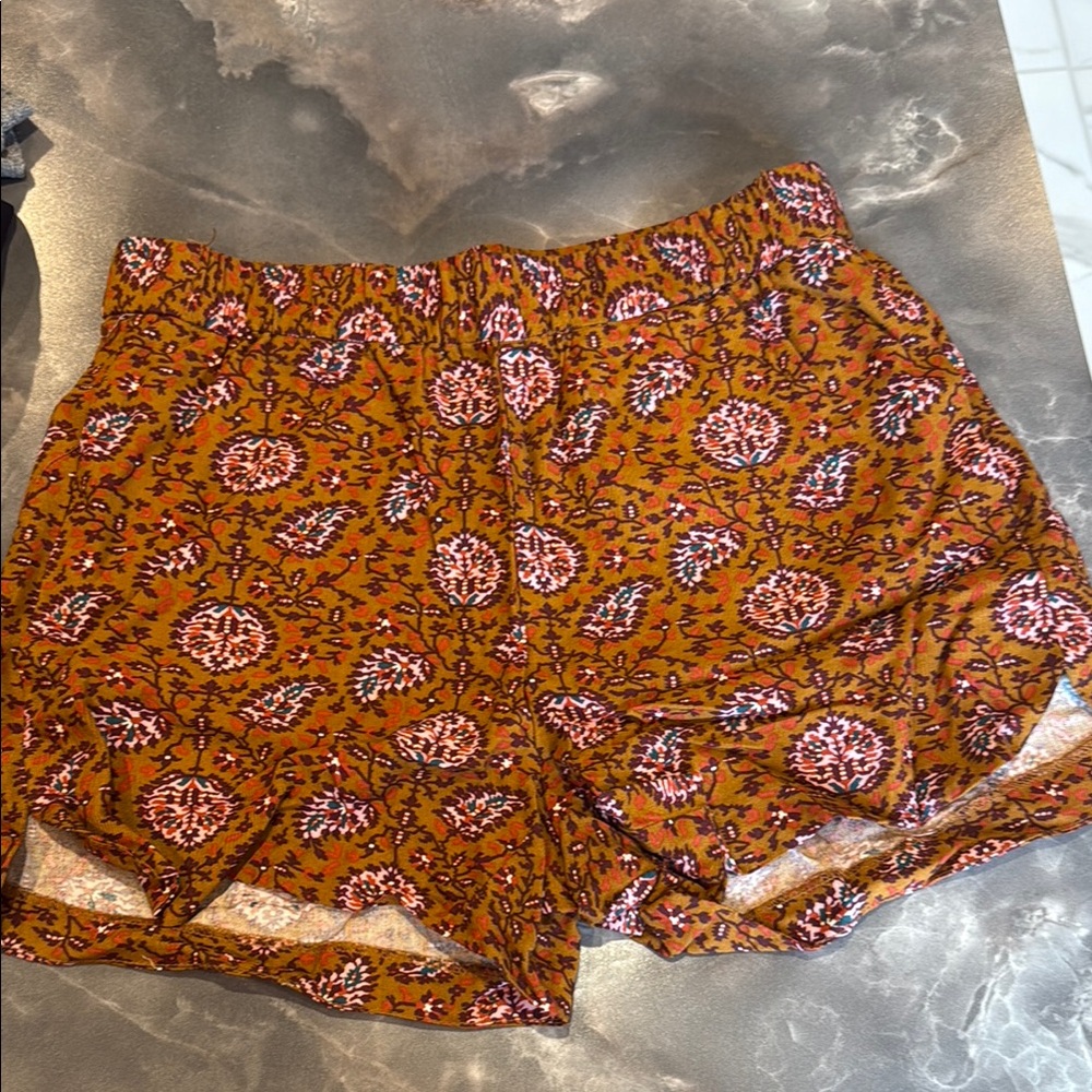 Madewell High Waist Orange Shorts with Bohemian Print